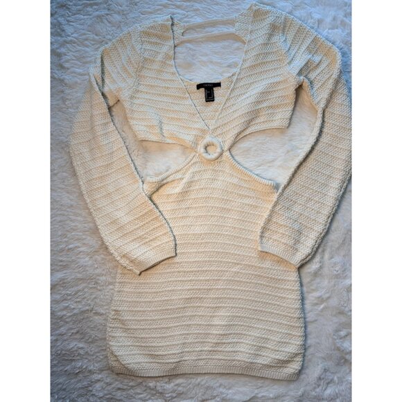 Forever 21 Cream Distressed Knit Midi Dress Crochet cutout - Picture 1 of 9